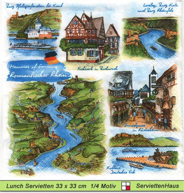Deutschland - Stadt Rüdesheim - Loreley Burg Katz Drosselgasse - 1 Lunch Serviette